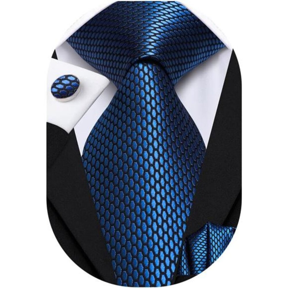 Mens Paisley Striped Tie WOVEN Necktie for Men and Handkerchief Cufflinks Set